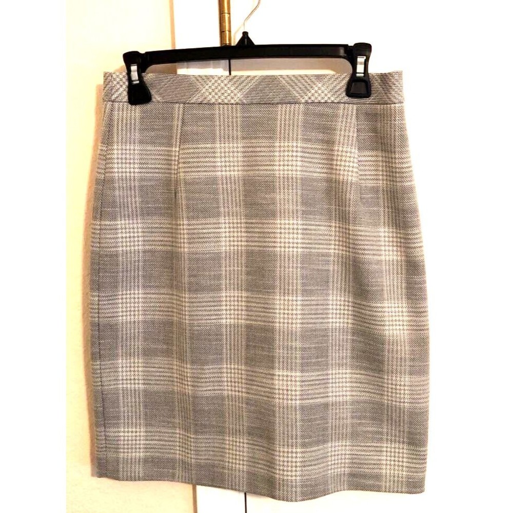 H&M Womens Pencil Skirt Gray Plaid Above Knee Back Zip Stretch 6